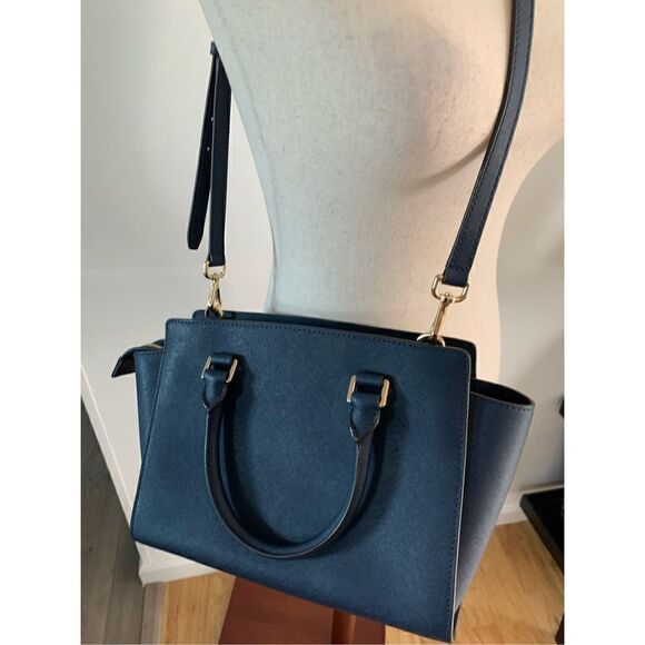 Michael Kors Leather Satchel / Tote Navy Blue - Picture 1 of 12